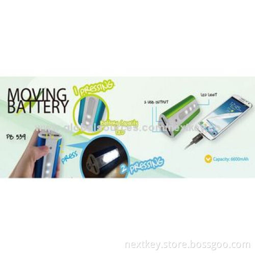 Power bank, 6,000mAh for iPhone, Samsung Galaxy, HTC with LED lights and dual USB, made of ABS mater
